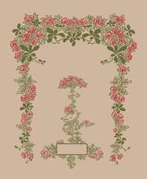 rose and leaves art background Frame floral in art nouveau style vector