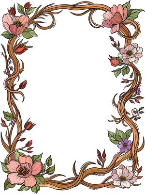 vintage frame botanical flowers decorative border pattern