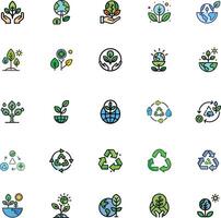 Ecology and Environment Icons set. Editable Stroke. Pixel Perfect. For Mobile and Web. Contains such icons as Leaf, Ecology, Environment, Lightbulb, Forest, Green Energy, Agriculture, Water, Climate vector