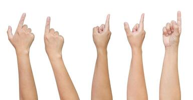 man hand touching or pointing to something set isolated on white background photo