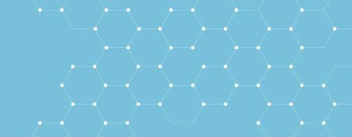 Blue banner with hexagon technology shape. Global connection with lines and dots. Digital geometric abstract background. Technology abstract lines and dots connect background with hexagons vector