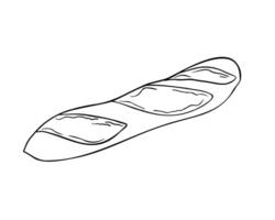 Baguette whole black white illustration isolated. French bread loaf hand drawn graphic sketch. Long crusty bread in line art for design signage, cookbook, wrapping paper, packaging bakery. vector
