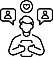 A linear icon of a person using social media vector