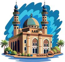 Ancient masjid architecture, flat style illustration vector