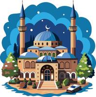 Ayasofya mosque architecture, flat illustration vector