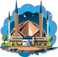 Flat illustration depicting faisal mosque architecture vector