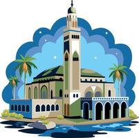 A flat illustration of famous moroccan hassan mosque vector