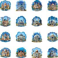 Collection of Mosque Architecture Flat Illustrations vector