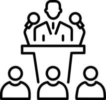 A line icon of a person doing press conference vector