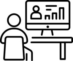 A person monitoring dashboard, line style icon vector