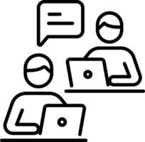 Online collaboration of two persons, line style icon vector