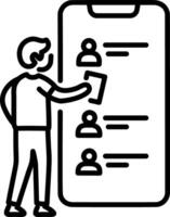 A linear icon of a person scrolling social media vector