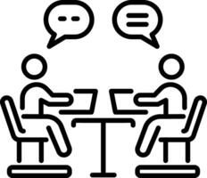 A linear icon of table discussion between two characters vector