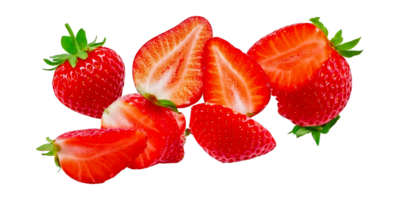 Close-up natural fresh strawberry slices falling from the top png