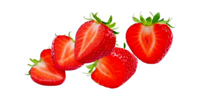 Close-up natural fresh strawberry slices falling png