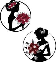 A silhouette of a bride with rose bouquet vector