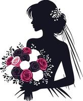 A silhouette of a bride with bouquet vector