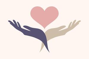 Minimalist design of two hands supporting a heart shape symbolizing love, care, and giving, ideal for wellness, charity, healthcare, or relationship concepts vector