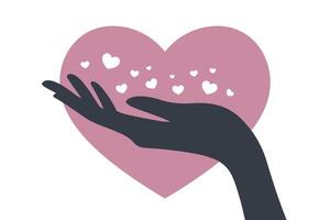 Hand reaching out with hearts symbolizing love, care, and giving, perfect for health, charity, donation, community, support, and kindness-related designs vector