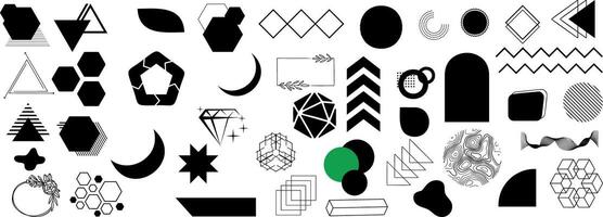 Abstract geometric shapes, vibrant hexagons, colorful diamonds, crescents, gradients, topographic patterns, arrows, and wave lines for design, backgrounds, logos, branding, and creative projects vector