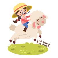Funny Cartoon Kid Riding Sheep vector
