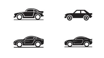Linear style car set with transport symbols in illustration. vector