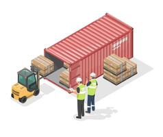 container loading Supervision and inspector concept worker with walkie talkie radio working shipping port isolated cartoon isometric vector