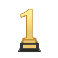 Large Golden 3D Number One Trophy on Transparent Background png