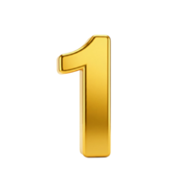 Golden 3D Number One Digit on Transparent Background png