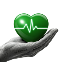 Hand Holding a Pulsating Green Heart Isolated on Transparent Backdrop png