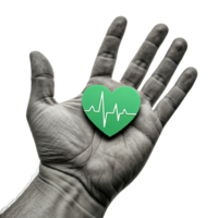 Isolated Hand Holding a Green Heart with a White Heartbeat Line Running Through It png