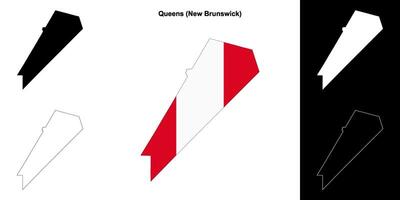 Queens county, New Brunswick outline map set vector