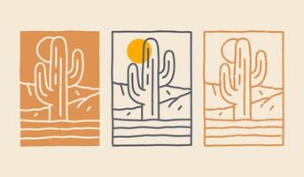 The big cactus and the wild desert on the background vintage design vector