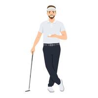 Young man golf player in training practicing. vector