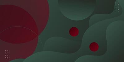 Minimal dynamic dark green liquid textured background design in 3D wave style with red circle pattern of liquid color. Eps10 vector