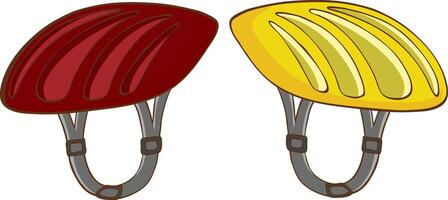 two red and yellow climbing helmets with straps vector