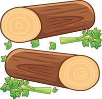 two logs with green leaves on them vector