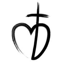 Christian logo Heart with cross, hand drawn with one line vector