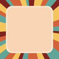 Vintage vinyl record cover in disco 70s style template square illustration with stripes in retro beige, orange, teal and brown colors. Abstract rainbow background with frame for copy space. vector