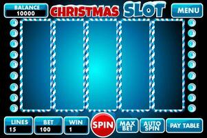 Casino slot machine, game UI design, gambling mobile app concept for the Christmas or candy themed Casino Game. The Christmas slot game user interface with basic buttons in blue color vector
