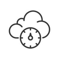 Atmospheric pressure linear icon. Cloud with barometer gauge. Weather forecast. Changes in air pressure. Meteorology. Thin line illustration. Contour symbol. outline drawing. Editable stroke vector