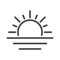 Sunrise linear icon. Clear sky. Calm weather. Dusk or dawn. Sunset over horizon. Weather forecast. Meteorology. Thin line illustration. Contour symbol. outline drawing. Editable stroke vector