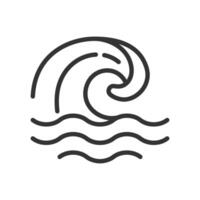Wave linear icon. Symbolizing ocean tides, currents. Coastal and marine environments. Tsunami. Natural disaster. Thin line illustration. Contour symbol. outline drawing. Editable stroke vector
