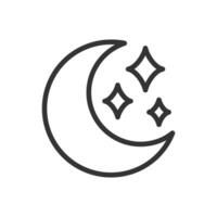 Moon linear icon. Crescent moon accompanied by sparkling stars. Symbol of nighttime and calmness. Night sky. Thin line illustration. Contour symbol. outline drawing. Editable stroke vector