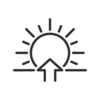 Sunrise linear icon. Sun and upward arrow symbol. Morning time. Dawn concept. Transition from night to day. Thin line illustration. Contour symbol. outline drawing. Editable stroke vector