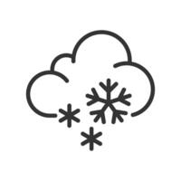Snow linear icon. Cloud with snowflakes falling. Snowy weather or winter conditions. Weather forecast. Thin line illustration. Contour symbol. outline drawing. Editable stroke vector