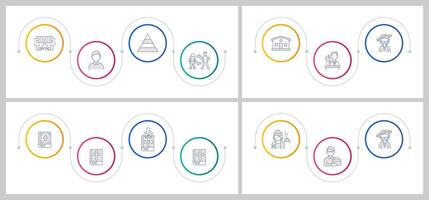 Society stratification infographics circles set. Social hierarchy, classes. Religion, theology. Editable thin line icons diagrams process with steps collection vector