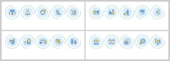 Social rights infographics set. Employee advocacy. Education access. Flow charts infocharts with steps. Editable info graphics icons collection vector