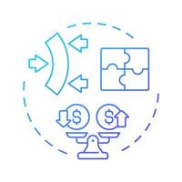 Flexible financing blue gradient concept icon. Benefits of factoring. Adaptable solutions. Scales with dollar sign. Round shape line illustration. Abstract idea. Graphic design. Easy to use in article vector