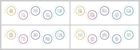 Business cybersecurity infographics circles set. Software security, protection. Editable thin line icons diagrams process with steps collection vector